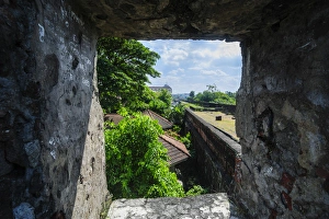 16th Century Prints: View through the old watchtower Baluarte de San Diego, Intramuros, Manila, Luzon