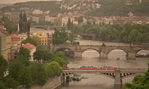 view of Prague and Vltava river, Czech Republic