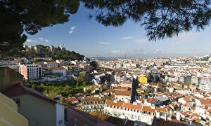 Portugal Gallery: View over the quarters Baixa and Bairro Alto towards river Tagus (Rio Tejo). Lisbon