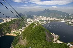View of Rio de Janeiro from a cable car coming down Sugarloaf Peak, Brazil