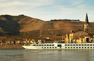 Arable Prints: A view across the river from Tournon with a river cruise boat moored in Tain