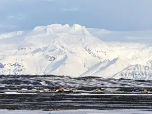 Vatnajokull Prints: View over the Skeitherarsandur during winter towards snow capped volcano Vatnojoekull