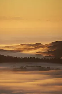 View from Te Mata Peak and Early Light on Morning Mist, Hawkes Bay, North Island
