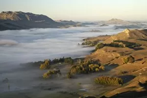 View from Te Mata Peak and Early Morning Mist along Tukituki River Valley, Hawkes Bay