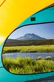 Images Dated 15th July 2006: View through Tent, South Sister (Elevation 10, 358 ft.) Sparks Lake, Three Sisters Wilderness
