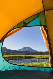 Images Dated 15th July 2006: View through Tent, South Sister (Elevation 10, 358 ft.) Sparks Lake, Three Sisters Wilderness