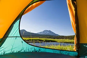 Images Dated 15th July 2006: View through Tent, South Sister (Elevation 10, 358 ft.) Sparks Lake, Three Sisters Wilderness