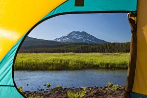 Images Dated 15th July 2006: View through Tent, South Sister (Elevation 10, 358 ft. ) Sparks Lake, Three Sisters Wilderness