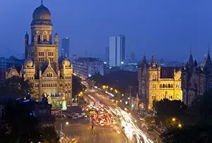 Traffic Prints: View over Victoria terminus or Chhatrapati Shivaji terminus (CST) and central Mumbai