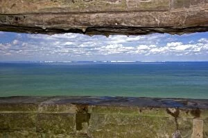 A view of the white cliffs of Dover in England from a German gun battery at Cap Blanc