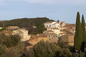 Chateaux Prints: Village and Chateau de La Liquiere Faugeres. Languedoc. France. Europe