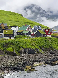 Faroe Prints: Village Elduvik located at fjord Funningsfjordur