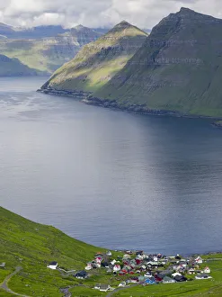Faroe Prints: Village Funningur, in the background Funningsfjordur, Leiriksfjordur and the island Kalsoy