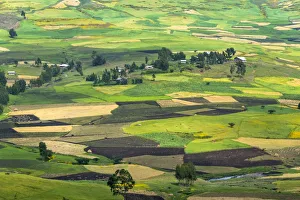 Amhara Prints: Village house and farmland in the mountain, Gondar, Ethiopia