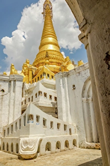 Images Dated 3rd June 2024: Village monastery, Myanmar. Portrait of temple with statues of Buddha in the village Buddhist monastery school
