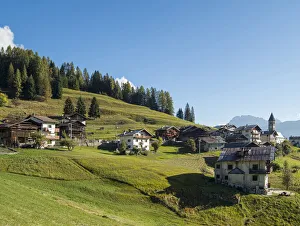 Dolomite Prints: Village Sappade, traditional alpine architecture in valley Val Biois, Italy