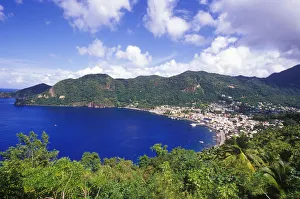 St Lucia Prints: Village of Soufriere, St Lucia, Caribbean
