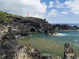 Village in Urzelina, traditional windmills, Urzelina de Urzelina. Sao Jorge Island