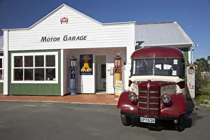 Nelson Prints: Vintage Bedford Bus and Service Station, Founders Heritage Park, Nelson, South Island