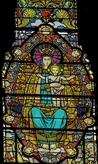 Stained Glass Prints: Virgin Mary, Baby Jesus colorful stained glass
