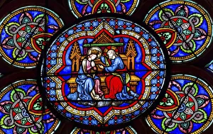 Basilica Prints: Virgin Mary, Jesus Christ stained glass, Notre Dame Cathedral, Paris, France