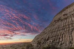 Great Plain Prints: Vivid sunrise clouds over badlands formation in Theodore Roosevelt National Park
