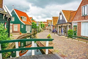 Fishing Village Prints: Volendam, Netherlands. Wide angle view of historic