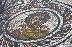 Meknes Prints: in Volubilis Morocco mosaic portrait in a circular design done during the Roman period