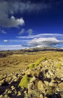 South American Prints: Vulcano Parinacota (6342m) and Pomerape (6286m) Chile during sunset are part of