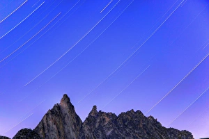 Images Dated 10th September 2011: WA, Alpine Lakes Wilderness, Enchantment Lakes, Star trails, with Prusik Peak