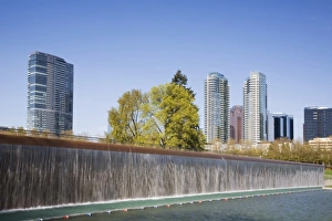 Sky Scraper Prints: WA, Bellevue, Downtown Bellevue Park, with downtown Bellevue skyline. Westin Hotel
