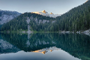 Public Lands Prints: WA, Glacier Peak Wilderness, Snowking Mountain, reflected in Found Lake