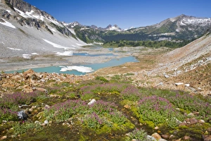 Images Dated 14th August 2008: WA, Glacier Peak Wilderness, Upper Lyman Lake, with Cloudy Peak (right) and Miners Ridge