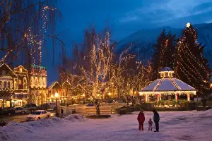 Small Town Prints: WA, Leavenworth, Leavenworth Ice Festival with gazebo and city park