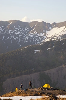Climbing Prints: WA, Mount Baker, climbers at camp on the Hogback