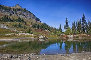Images Dated 3rd October 2012: WA, Mount Rainier National Park, Alpine tarn along the Naches Loop near Chinook Pass