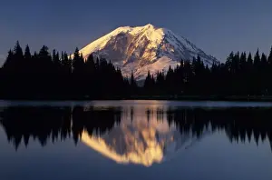 WA, Mt. Baker Snoqualmie NF, Clearwater Wilderness, Summit Lake, Mt. Rainier reflected