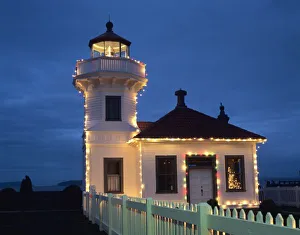 1906 Prints: WA, Mukilteo, Mukilteo Lighthouse, established 1906, with holiday lights
