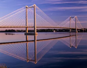 WA, Pasco-Kennewick, Intercity Cable-Stayed Bridge over Columbia River at sunrise