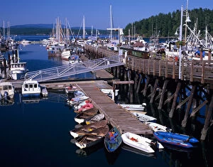 Images Dated 1st May 2007: WA, San Juan Island, Friday Harbor Marina with boats and ferry