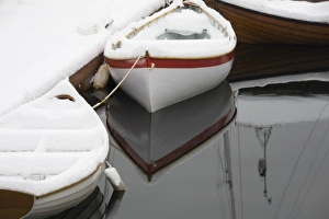 Lake Union Prints: WA, Seattle, Center for Wooden Boats, Lake Union, with fresh snow