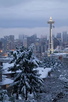 Kerry Park Prints: WA, Seattle, Kerry Park, view of the Space Needle, with fresh snow