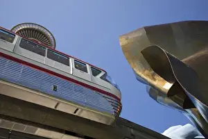 Space Needle Prints: WA, Seattle, Seattle Center, Monorail with the Space Needle and Experience Music Project