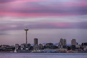 WA, Seattle, Space Needle and Elliott Bay from West Seattle (2015)