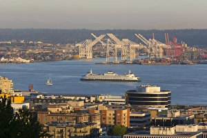 Elliott Bay Prints: WA, Seattle, view of Elliott Bay from Kerry Park, with Washington State ferry
