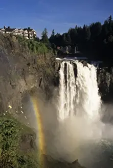Snoqualmie Prints: WA, Snoqualmie, Snoqualmie Falls and Salish Lodge with rainbow, 268 falls
