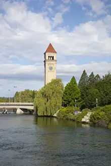 Images Dated 15th June 2011: WA, Spokane, Riverfront Park, the Clock Tower by the Spokane River