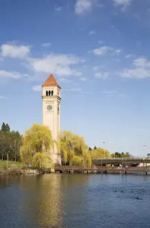 WA, Spokane, Riverfront Park, the Clock Tower by the Spokane River