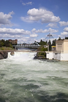 Riverfront Park Prints: WA, Spokane, Riverfront Park, Spokane Falls, with bridge between Riverfront Park