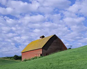WA, Whitman County, Red barn and clouds